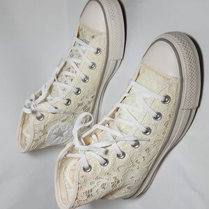 Cream Lace High Top Converse Size 7
